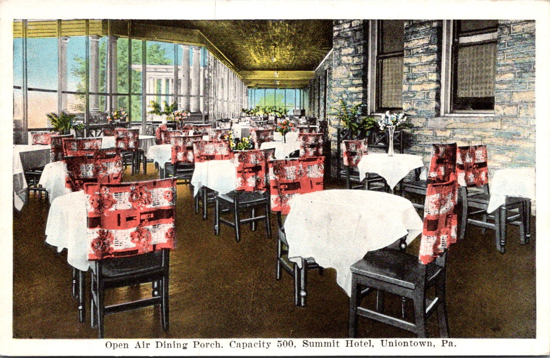 Vintage Postcard Open Air Dining Porch Summit Hotel Uniontown Pennsylvania