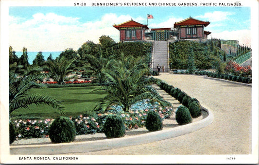 Vintage Postcard Bernheimer's Residence Chinese Gardens Santa Monica California