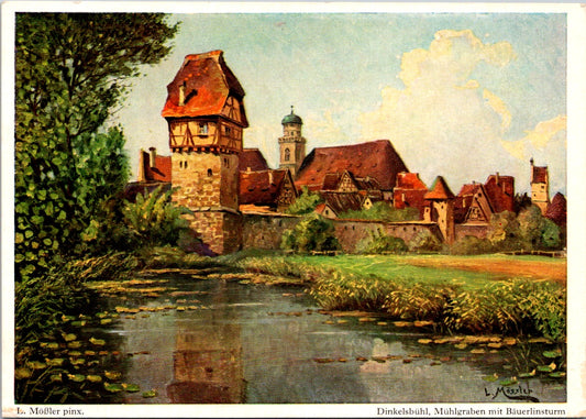 Vintage Postcard Dinkelsbühl Germany Millennial City Muhlgraben Bauerlinsturm