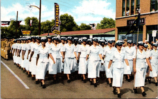 Vintage Postcard WAF Basic March In Downtown San Antonio Texas Posted 1958