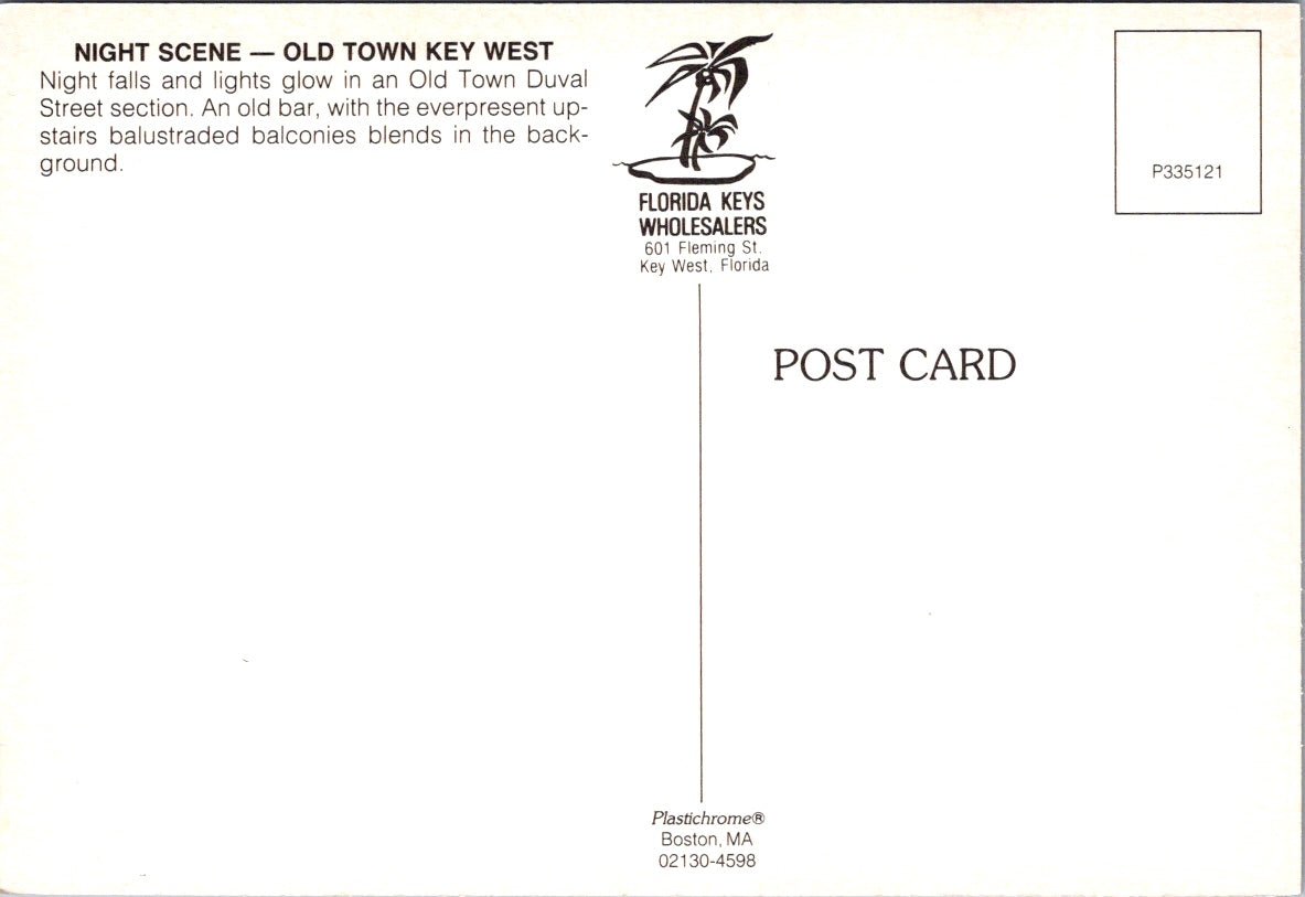 Vintage Postcard Night Scene At Old Town Key West Florida United States Unposted