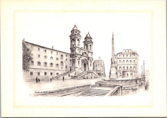 Vintage Postcard Trinità dei Monti By Ludovico Venuti Rome Italy Unposted