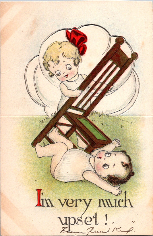 Vintage Postcard Cutie Babies I'm Very Much Upset Art Illustration Unposted