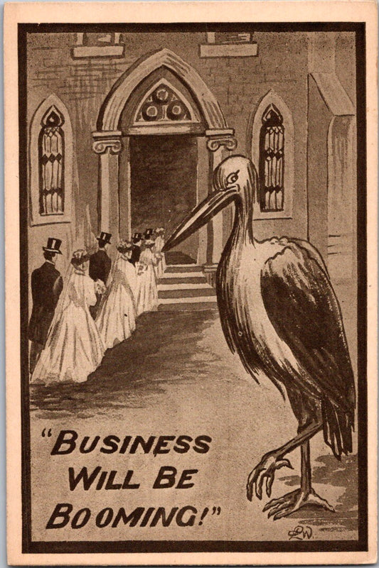 Vintage Postcard Stork Baby Birth Business Will Be Booming Unposted