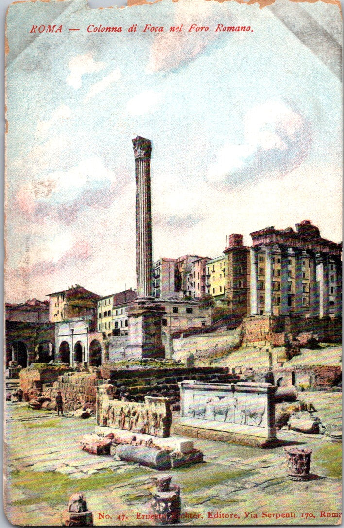 Vintage Postcard Seal Column In The Roman Gorge Rome Italy Unposted