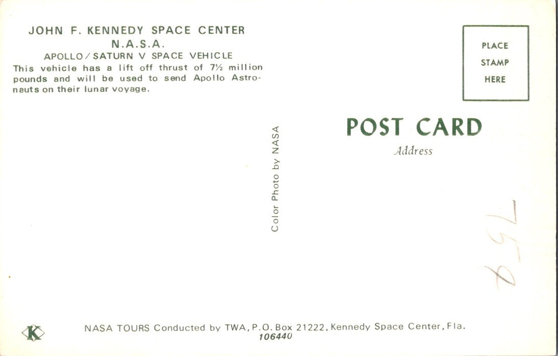 Vintage Postcard John F Kennedy Center Apollo Saturn V Space Vehicle Unposted