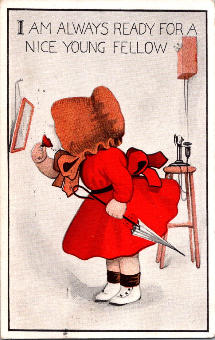 Vintage Postcard I Am Always Ready For A Nice Young Fellow Cartoons Posted 1913