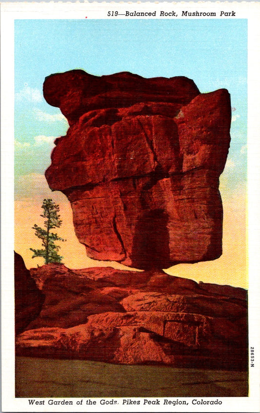 Vintage Postcard Balanced Rock Mushroom Park West Garden Of The Gods Colorado