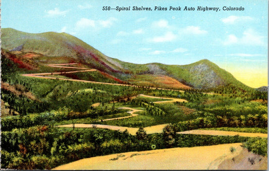 Vintage Postcard Spiral Shelves Pikes Peak Auto Highway Colorado Unposted