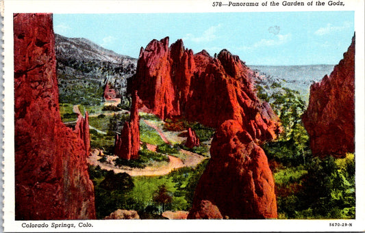 Vintage Postcard Panorama Of The Garden Of The Gods Colorado United States