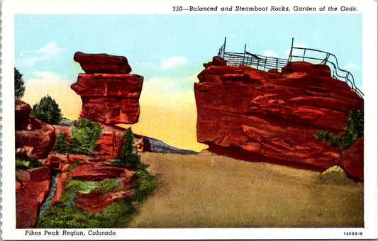 Vintage Postcard Balanced Rock And Steamboat Garden Of The Gods Colorado Springs