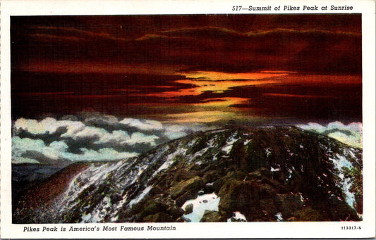 Vintage Postcard Summit Of Pikes Peak At Sunrise Colorado Springs United States