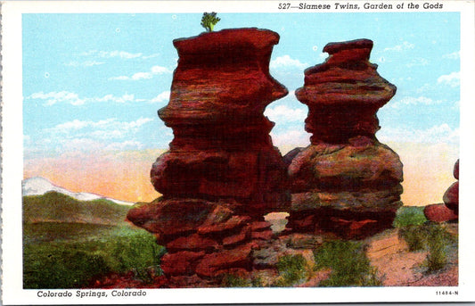 Vintage Postcard Siamese Twins Garden Of The Gods Colorado Springs Unposted