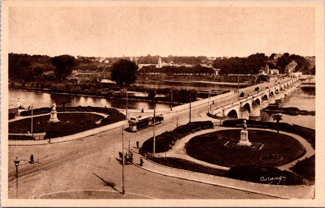 Vintage Postcard Rabelais And Descartes Squares Bridge Over Loire Tours France