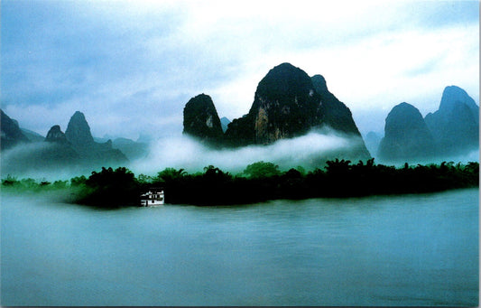 Vintage Old Postcard The Lijiang River In Misty Rain China Unposted