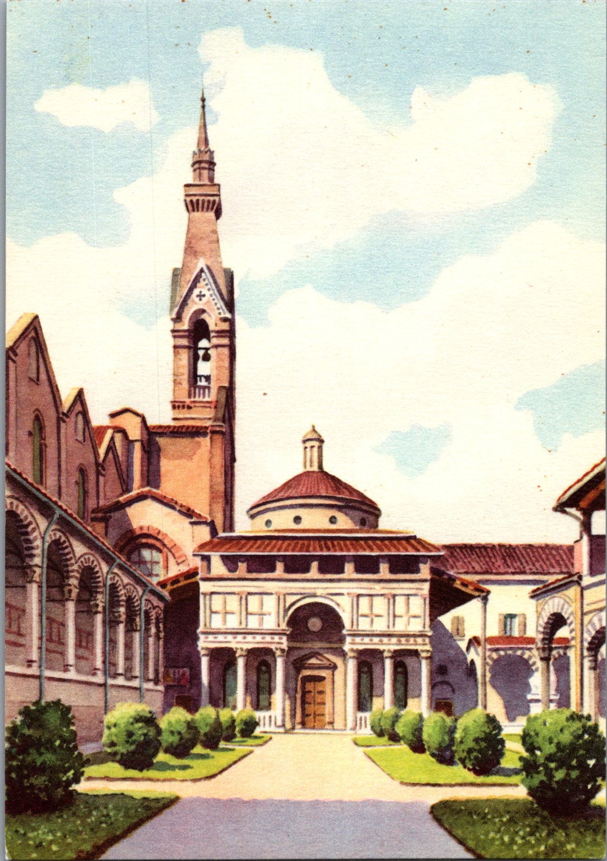 Vintage Postcard Santa Croce's Cloister And Pazzi's Chapel Florence Italy