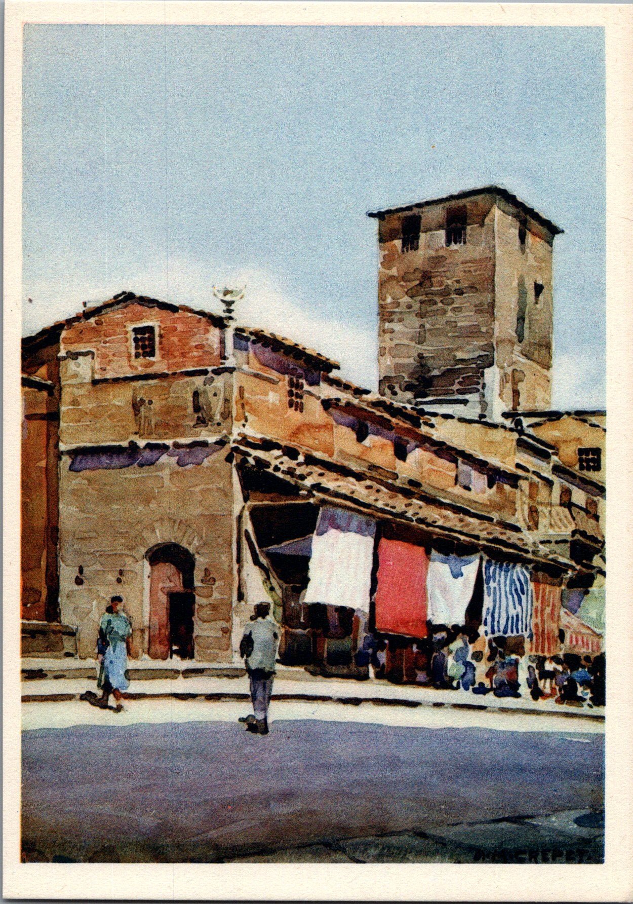 Vintage Postcard On The Old Bridge Angelo Maria Crepet Florence Italy Unposted