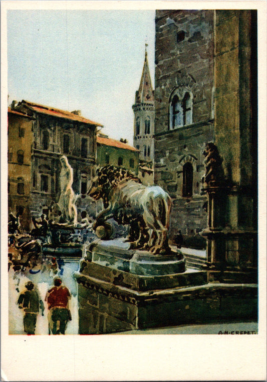 Vintage Postcard Glimpse Of Piazza della Signoria By Angelo Maria Crepet Italy