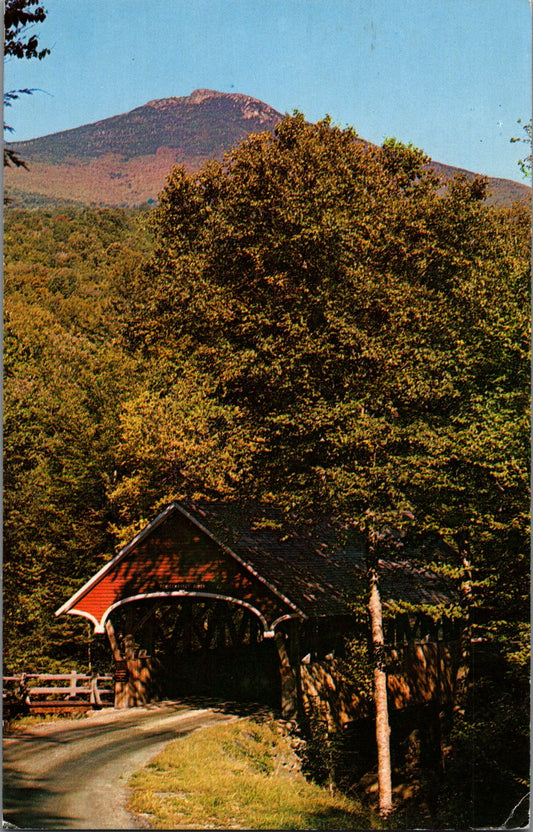 Vintage Postcard Old Covered Bridge And Mount Liberty New Hampshire Posted 1963