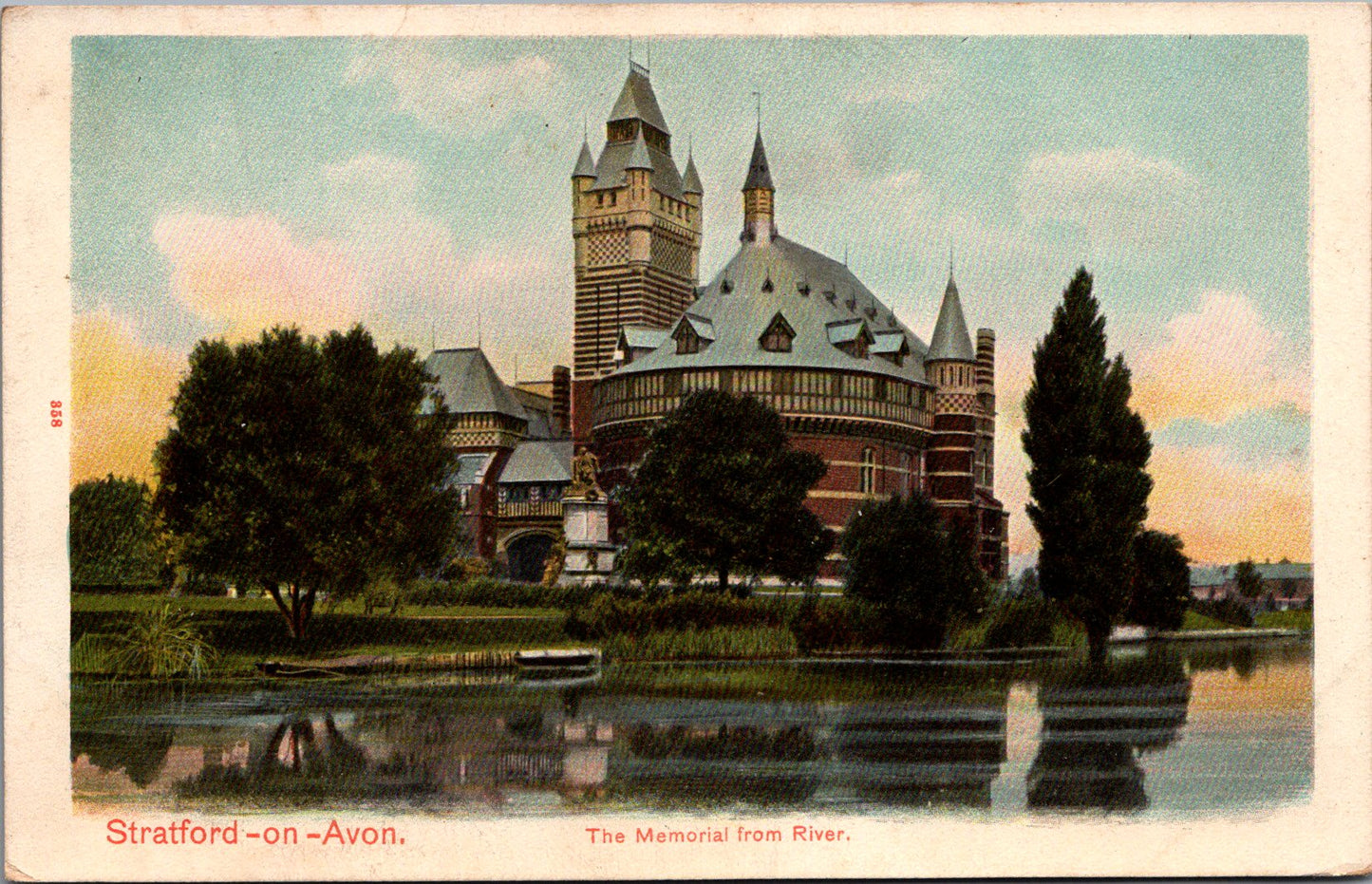 Vintage Postcard The Memorial From River Stratford On Avon England Unposted