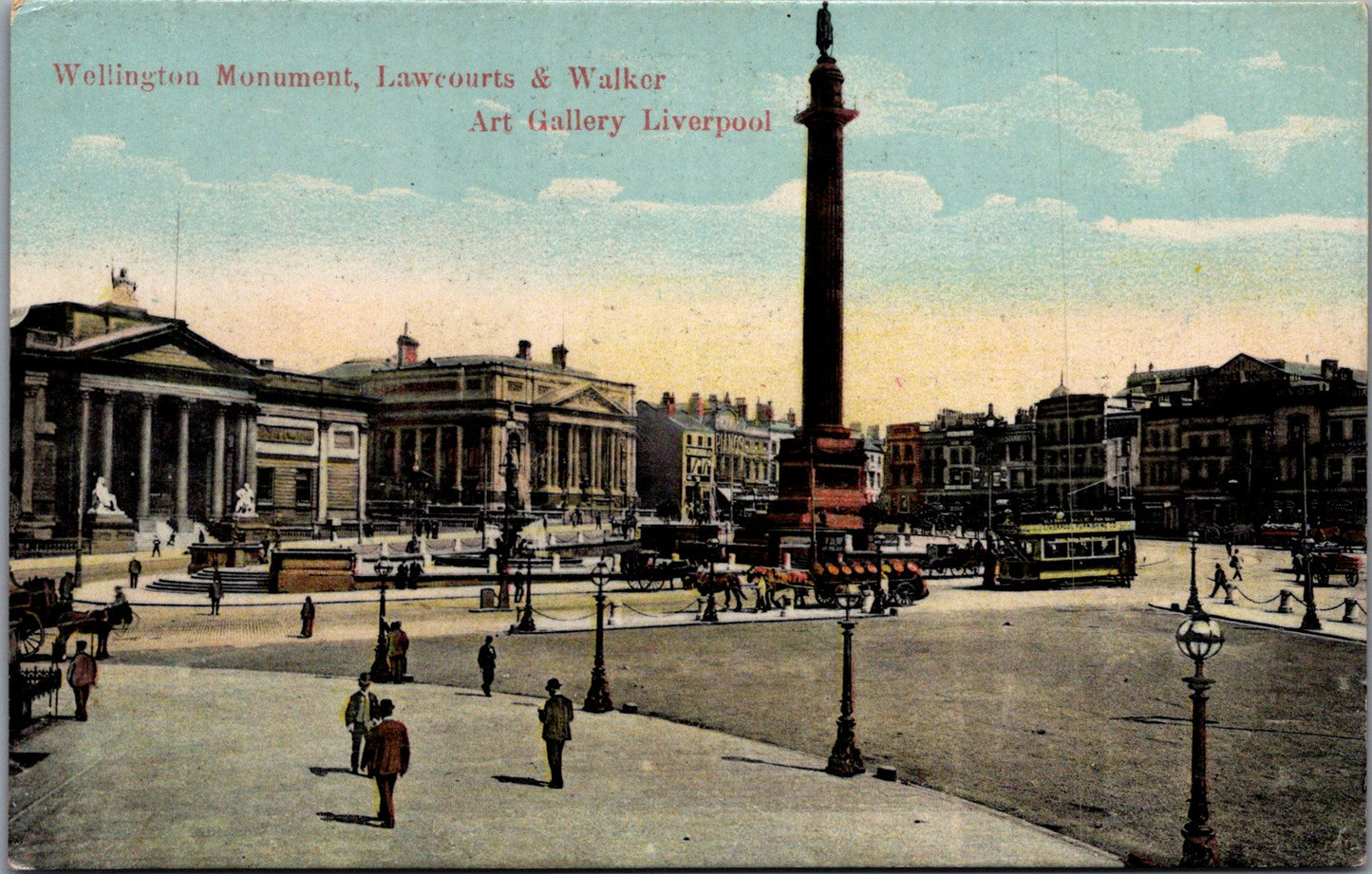 Vintage Postcard Wellington Monument Lawcourts And Walker Art Gallery Liverpool