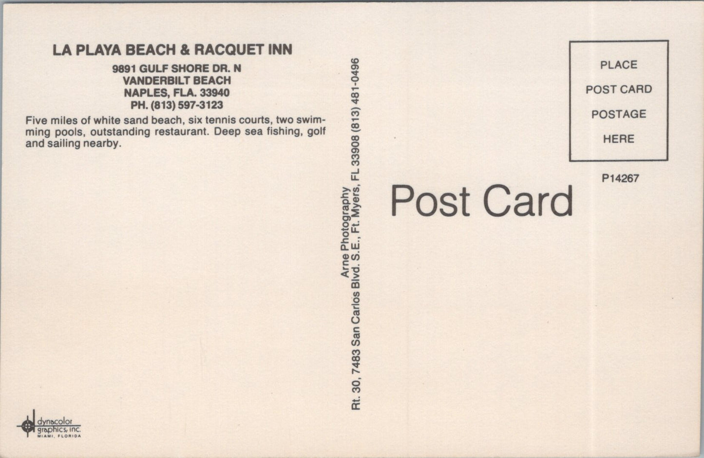 Vintage Postcard La Playa Beach And Rocket Inn Vanderbilt Beach Naples Florida