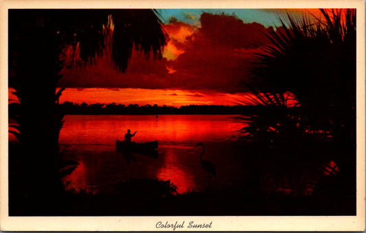 Vintage Postcard Colorful Sunset Along Florida Tropical Shores United States