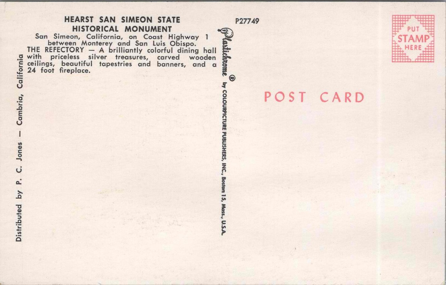 Vintage Postcard Hearst San Simeon State Historical Monument California Unposted