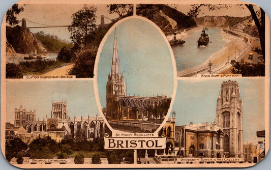 Vintage Postcard Saint Mary's Redcliffe Bristol Cathedral River Avon Portway