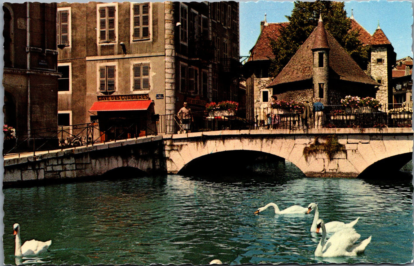 Vintage Postcard Thiou Canal And Swans Palais de l'Isle Annecy France Unposted