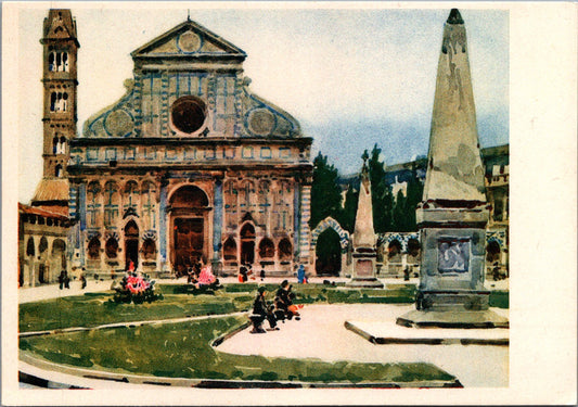 Vintage Postcard The Piazza di Santa Maria Novella Florence Italy Unposted