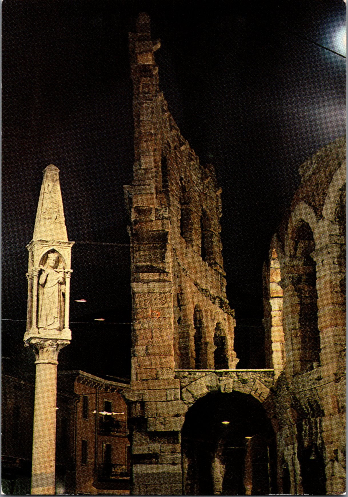 Vintage Postcard The Ala Of The Arena At Night Verona Italy Unposted