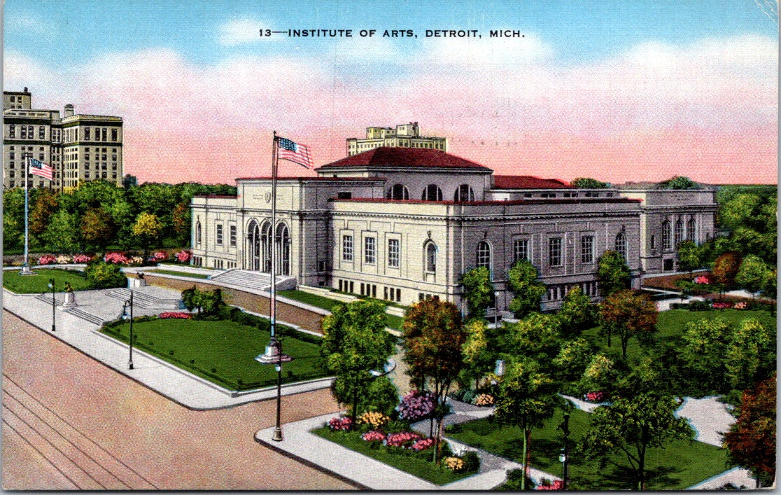 Vintage Postcard Institute Of Arts Detroit Michigan Posted 1942