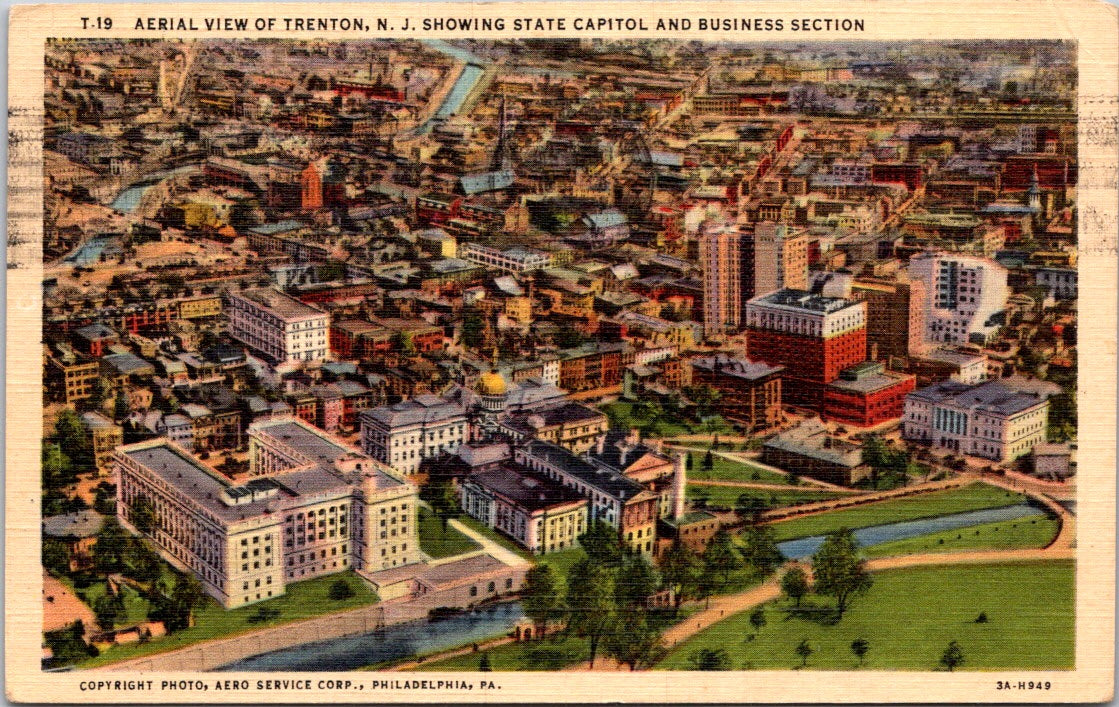 Vintage Postcard Aerial View Of Trenton New Jersey Showing State Capitol Posted