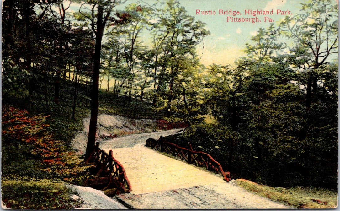 Vintage Postcard Rustic Bridge Highland Park Pittsburgh Pennsylvania Posted 1909