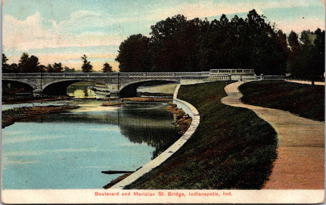 Vintage Postcard Boulevard Meridian St. Bridge Indianapolis Indiana Posted 1908