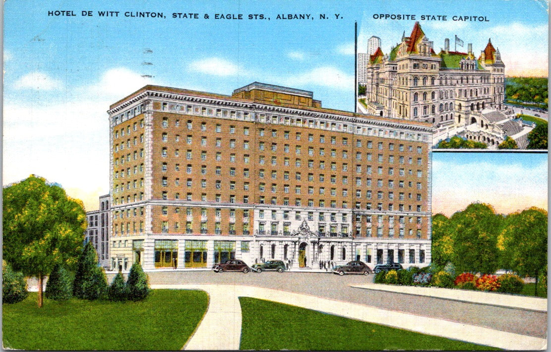 VTG Postcard Hotel De Witt Clinton State Opposite State Capitol Albany New York