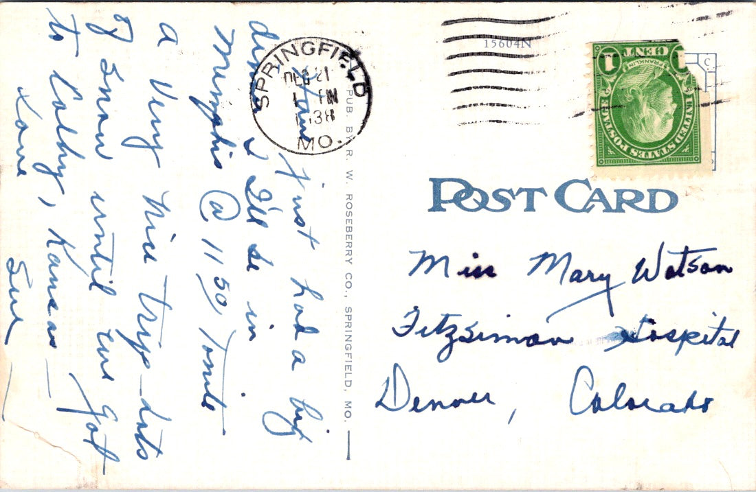 Vintage Postcard Post Office And Federal Court Building Springfield Missouri