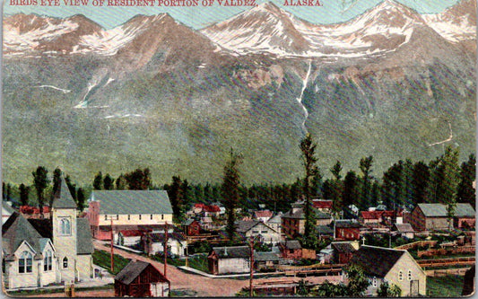 Vintage Postcard Birdseye View Of Resident Portion Of Valdez Alaska Posted