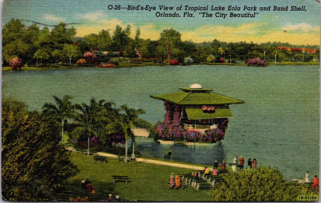 Vintage Postcard Bird's Eye View Of Tropical Lake Park Orlando City Beautiful