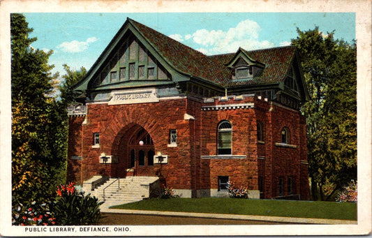 Vintage Postcard Public Library Defiance Ohio Posted 1933 Us Postage One Cent