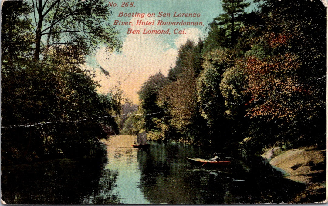 Vintage Postcard Boating On San Lorenzo River Hotel Rowardennan California