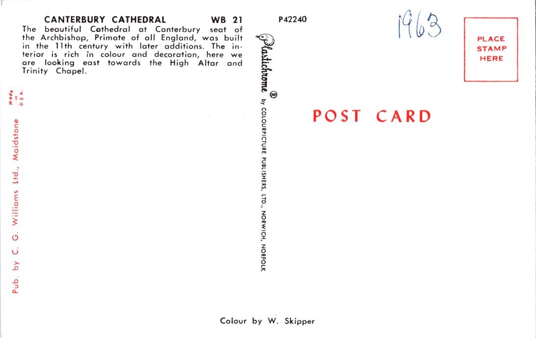 Vintage Postcard The Beautiful Canterbury Cathedral England Unposted