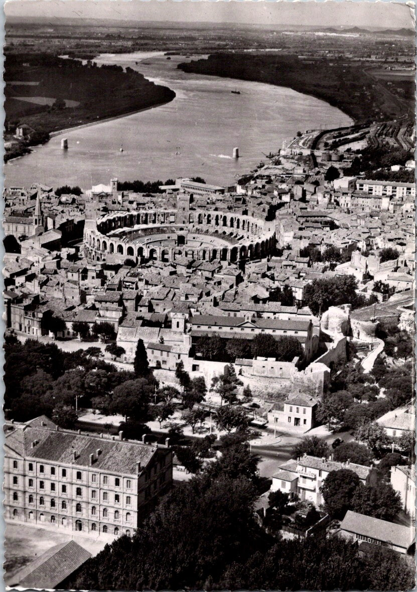 Vintage Postcard Arles City And Rhone Aerial View In The Center Of The Arenas