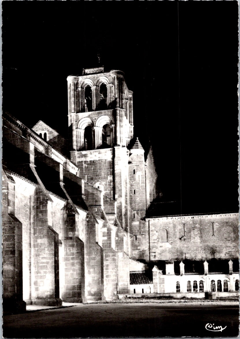 Vintage Postcard Cathedral Of the Madeleine At Night Vezelay France Unposted