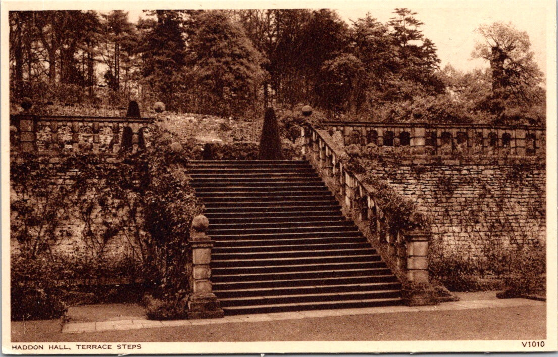 Vintage Postcard Terrace Steps Haddon Hall United Kingdom Unposted