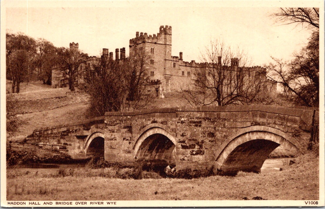 Vintage Postcard Haddon Hall And Bridge Over River Wye United Kingdom Unposted