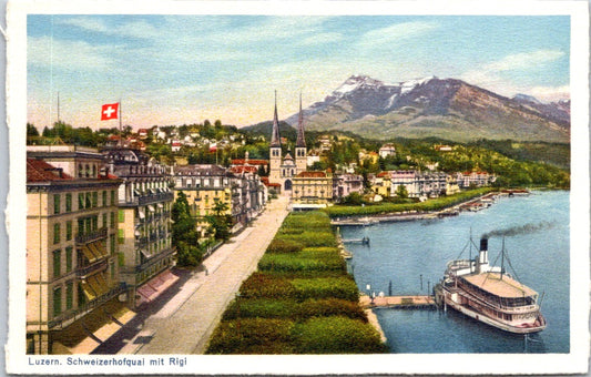 Vintage Postcard Schweizerhofquai With Rigi Luzern Switzerland Unposted