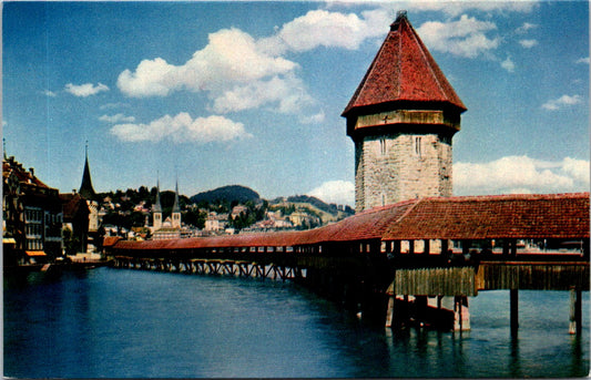 Vintage Postcard Chapel Bridge And Water Tower Lucerne Switzerland Unposted