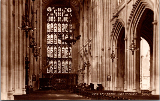 Vintage Postcard East Window Of  Bath Abbey Church England Unposted